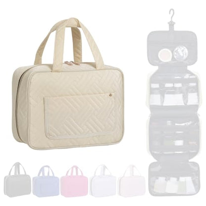 Hanging Toiletry Bag for Women Cosmetic Toiletries Travel Bag, Beige - color: Beige