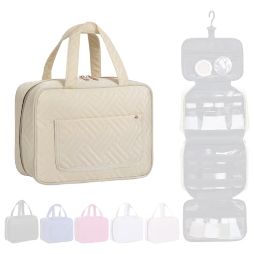Hanging Toiletry Bag for Women Cosmetic Toiletries Travel Bag, Beige - color: Beige