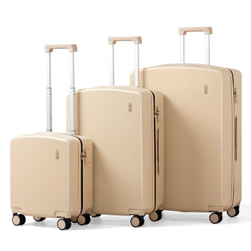 Hanke Hard Shell Luggage Sets 3 Pieces, Carry On and Checked Luggage Sets with Spinner Wheels, Durable PC Hardside Rolling Suitcase for Travel (16/24/28 Inch,Cuba Sand) - color: Cuba Sand, size: 3-Piece Set(16/24/28)
