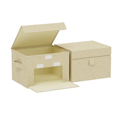 Fabric Storage Boxes, Closet Organizer with Handles, Basket Bins with Flip Cover, Cube Organization for Clothes, Shoes, Blankets, 10.2x7.9x6.7in, Grey and Beige, 2 Pack - color: Beige/Gray, size: 10.2x7.9x6.7 in(2 Pack)