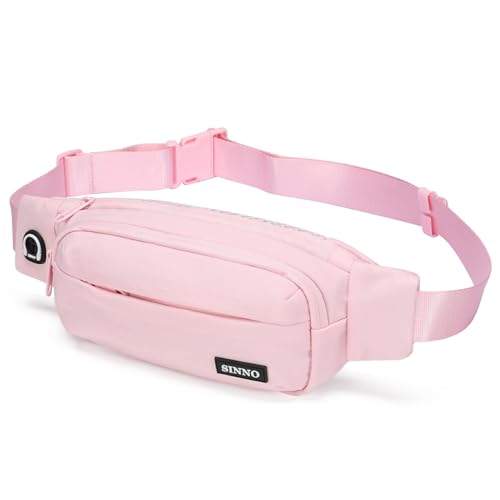 SINNO Large Crossbody Fanny Pack for Women Men Belt Bag With 4-Zipper Pockets for Travel Running Hiking Workout Dog Walking Outdoors Sport Fishing Waist Pack Bag Carrying All Phones - color: Soft Pink