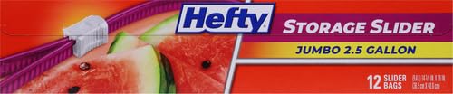 Hefty Slider Jumbo Storage Bags, 2.5 Gallon Size, 12 Count (Pack of 2) - size: 12 Count (Pack of 2), style: Jumbo Bag (2.5 Gallon)