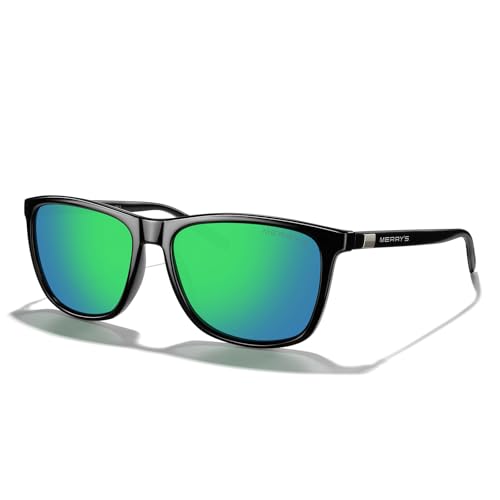 MERRY'S Unisex Polarized Aluminum Sunglasses Vintage Sun Glasses For Men/Women S8286 - color: Black Frame/Green Mirror/Black Temples