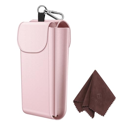 FINTIE Double Glasses Case with Carabiner Hook, Portable Vegan Leather Eyeglass Case Anti-scratch Sunglasses Pouch - color: Rose Gold