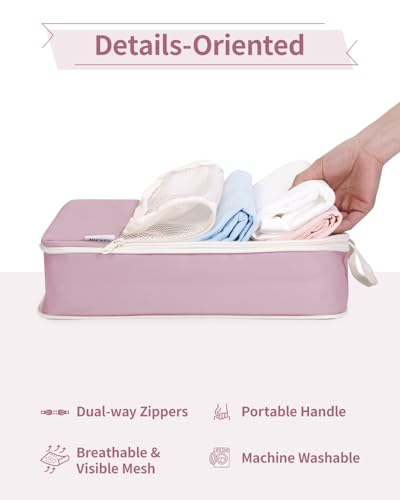 Narwey 6 Set Compression Packing Cubes for Travel Women Men, Travel Cubes for Carry On Suitcase, Durable Compression Luggage Organizer Bags - color: Dusty Rose