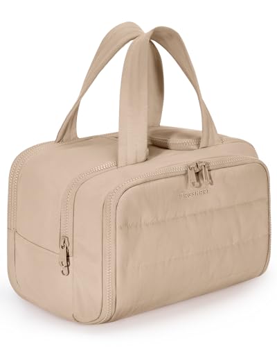 BAGSMART Travel Toiletry Bag, Puffy Toiletry Bag for Women, Wide-open toiletry bags for traveling, Large Travel Cosmetic Makeup Bag Organizer for Accessories,Toiletrie (Khaki) - color: g-Khaki
