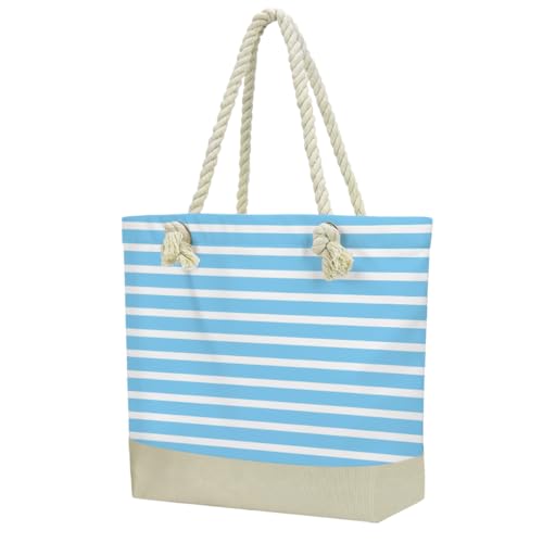 Fokongna Tote Bag For Women, Beach Bag Best Friend Travel Birthday Gifts, Travel Parties Vacation Shopping Essentials - color: Blue White Stripes