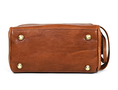 Leather Toiletry Bag for Men | Grooming Travel Kit | With Waterproof Lining | By Aaron Leather Goods - color: Tawny