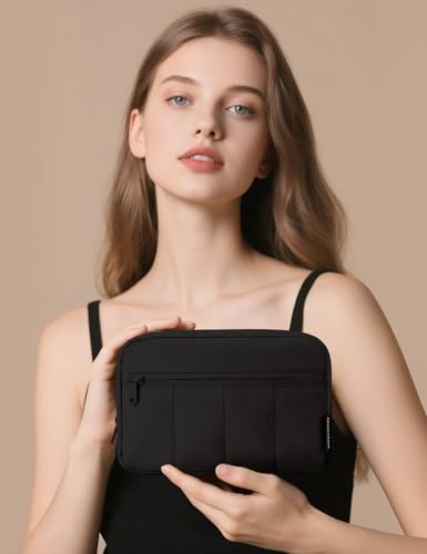 Noozion Makeup Bag Travel Toiletry Bag, Puffy Padded Cosmetic Bag for Women, Makeup Organizer Case, Wide-open Pouch Purse, Travel Essentials - color: Black