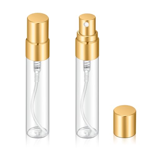 20Pcs 5ml Empty Clear Glass Mist Spray Bottle Refillable Mini Perfume Atomizer Travel Sample Bottle with Golden Aluminized Nozzle Makeup Container for Perfume (5ml Gold Caps) - color: 5ml Gold Caps