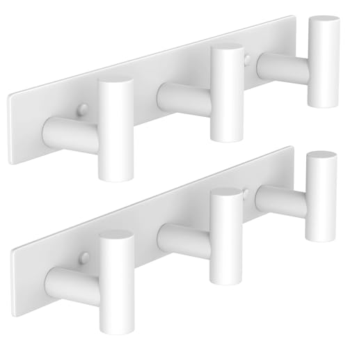 VAEHOLD Hat and Coat Wall Mount Rack - Hooks for Robes, Bags, Keys, and Towels - Bathroom Towel Hanger Organizer (White, “T“ Shape 3 Hooks 2 Pack) - color: White, size: “T“ Shape 3 Hooks 2 Pack