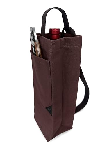 Under NY Sky Wine Tote Bag, Portable Canvas Carrier w/Shoulder Strap, Lightweight, Wine Gift for Travel & Picnic - Single Bottle - Burgundy - color: Wine Bag 1 Slot Burgundy
