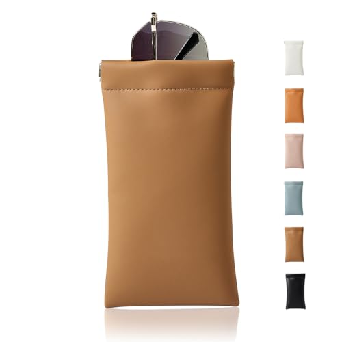 Squeeze Top Sunglass Case, New Organosilicon Soft PU Leather Eyeglass Glass Case Travel Large Sunglasses Pouch - color: Brown