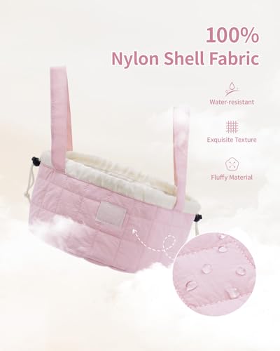 Narwey Lay Flat Open Drawstring Puffer Makeup Bag, Large Quilted Cosmetic Bag for Women Girls, Cute Make up Bags with Handle, Travel Toiletry Bag for Skincare, Brushes & Travel Essentials (Pink) - color: B-Quilted Pink