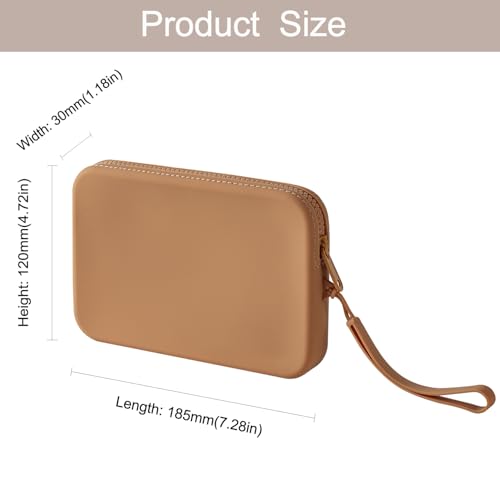 Large Silicone Multifunctional Essential Bag Portable Travel Makeup Bag for Women Men Cards Cash Zipper Pouch (Khaki) - color: Khaki