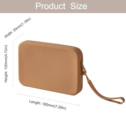 Large Silicone Multifunctional Essential Bag Portable Travel Makeup Bag for Women Men Cards Cash Zipper Pouch (Khaki) - color: Khaki