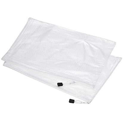 MECCANIXITY Mesh Zipper Bags, A3 Size Plastic Zip File Pouch Document Folders for Home Office Travel, White Pack of 3 - color: White