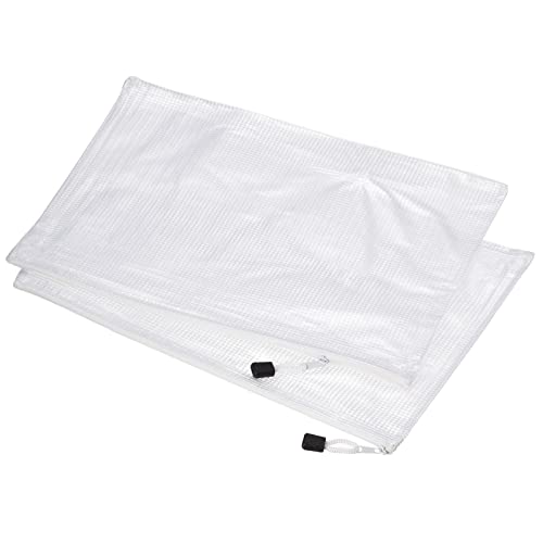 MECCANIXITY Mesh Zipper Bags, A3 Size Plastic Zip File Pouch Document Folders for Home Office Travel, White Pack of 3 - color: White