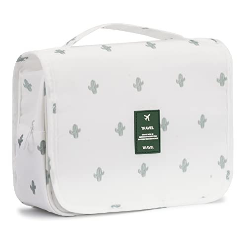 L&FY Toiletry Bag-Portable Haning Toiletry Bag For Women-Travel Makeup Organizer Cosmetic Bag with Compartment,Stury Hook (White Cactus/Travel Bag) - color: White Cactus, size: Compact Size