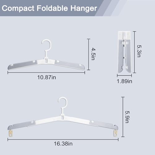 Foldable Travel Hangers for Cruise, 6 Pack Portable Collapsible Hanger with Clips, Folding & Space-Saving Suitcase Hangers for Travel, Grey-White (Grey-White) - color: Grey-white