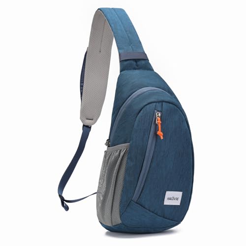 HALOVIE Anti Theft Crossbody Sling Bag RFID Travel Sling Backpack Lightweight Hiking Shoulder Chest Bag for Walking Work - color: Blue