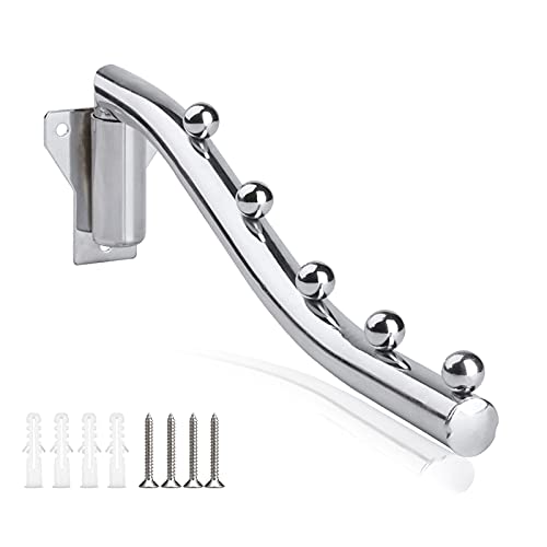 Retractable Clothes Hanger Rack Wall Mount, 5 Holes Folding Clothes Rack Space Saving, Stainless Steel Heavy Duty Folding Wall Mounted Clothes Rack Clothes Drying Rack Coat Hook with Swing Arm, Silver - size: 5 HOOKS x 1