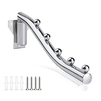 Retractable Clothes Hanger Rack Wall Mount, 5 Holes Folding Clothes Rack Space Saving, Stainless Steel Heavy Duty Folding Wall Mounted Clothes Rack Clothes Drying Rack Coat Hook with Swing Arm, Silver - size: 5 HOOKS x 1