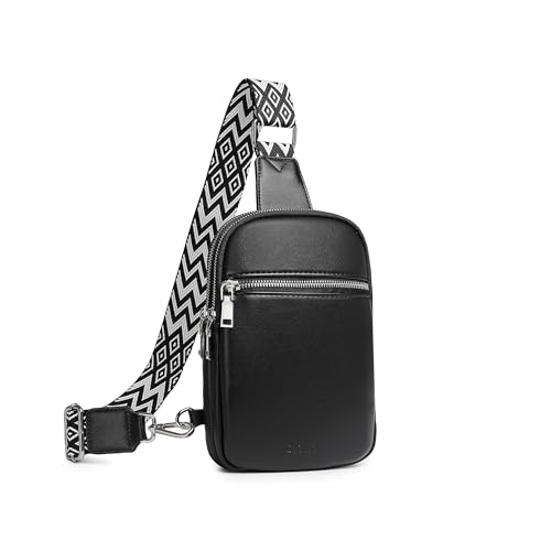 DIOMO Anti Theft Small Sling Bag for Women Cross Body Bag Trendy, RFID Fanny Packs Vegan Leather for Women Travel Belt Purse - color: 1-Black Silver Zipper