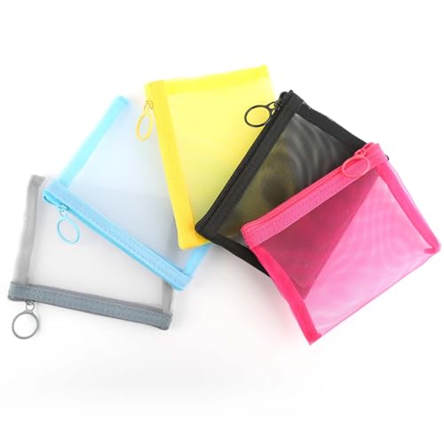 EASYFUN Small Zipper Pouch,5 Pieces Mini Mesh Pouch Coin Purse Cosmetic Case,Small Item Organizer,5 x 4 Inch,Assorted Colors - color: multicolor