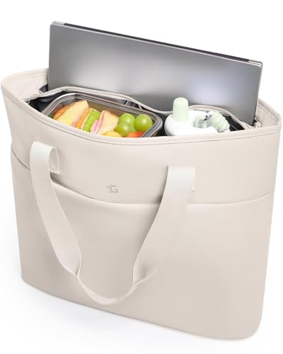 GLORIEROO 2-in-1 Cooler Bags Insulated for Women, Insulated Tote with 15.6‘’Laptop Compartmen for Work, Nurse, Outdoor - color: Beige