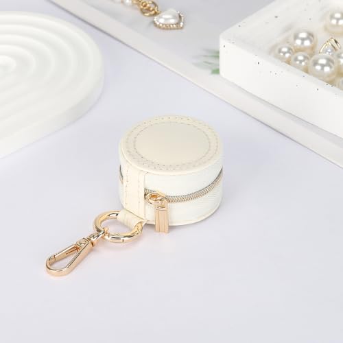 KUKUVR Jewelry Ring Holder Box with Keychain, Portable Gym Jewelry Storage Box Case, Small Travel Ring Earring Stud Necklace Storage Case (White) - color: White