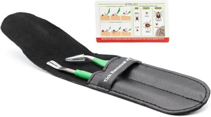 TickCheck Premium Tick Remover Kit - Stainless Steel Tick Remover + Tweezers, Leather Case, and Free Pocket Tick Identification Card (1 Set)