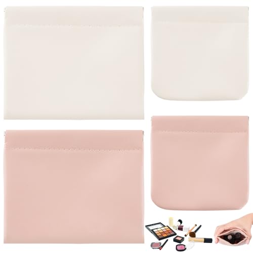 4Pcs Small Makeup Bag, Travel Storage Pouch for Women, Press Buckle Cosmetic Organizer for Lipstick, Jewelry and Purse - color: 4pcs-beige-pink