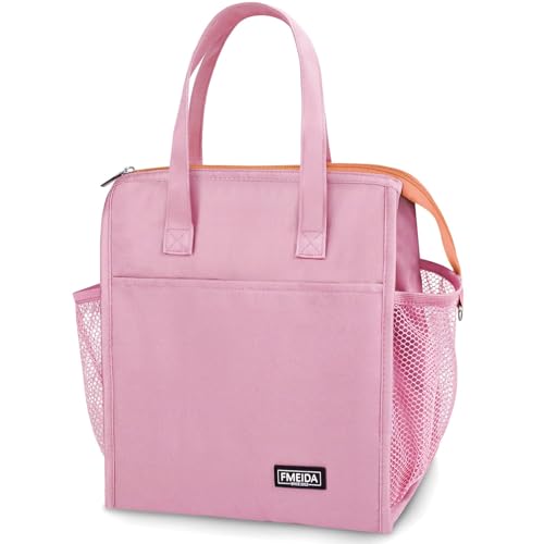 Fmeida Insulated Lunch Bag Women - 12L Leakproof Womens Lunch Tote w Zipper Reusable Lunch Bags Thermal Cooler Tote Multipocket for Work Hiking Beach Picnic | Pink - color: Pink, size: L | 12L | Zipper