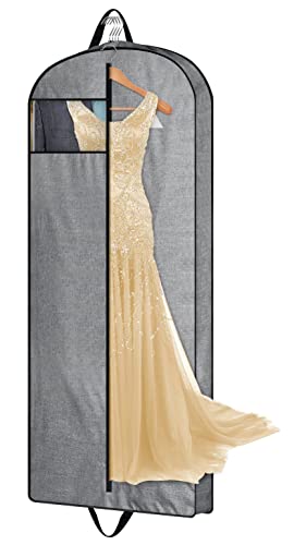MISSLO 60" Heavy Duty Long Garment Bags for Travel Monogrammed Dress Bag Waterproof Oxford Fabric Wedding Dress Cover for Gowns, Winter Coats, Suits - color: Gray, size: 60 inch