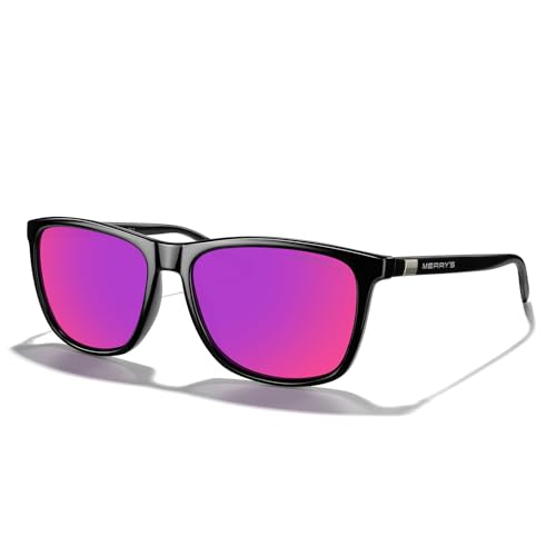 MERRY'S Unisex Polarized Aluminum Sunglasses Vintage Sun Glasses For Men/Women S8286 - color: Black Frame/Red Purple Mirror Lens/Black Temples