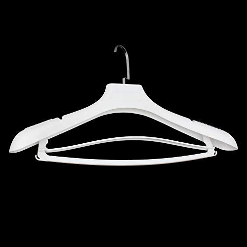 DEDU Suit Hangers for Men 15 Pack, White Coat Hangers Extra Wide Non Slip Width 17.7", Thick Plastic with Pants Bar & Metal Hook - color: White, size: 15 Pack