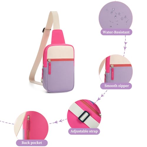 Birthday Gifts for 8 9 10 11 12 Year Old Teens Girls Kids, Fanny Pack Crossbody Bag Sling Belt Bags Purse, Dorm Travel Essentials for Girls Fashion, Preppy Tween Teen Girl Gift Trendy Stuff - color: Light Pink & Purple