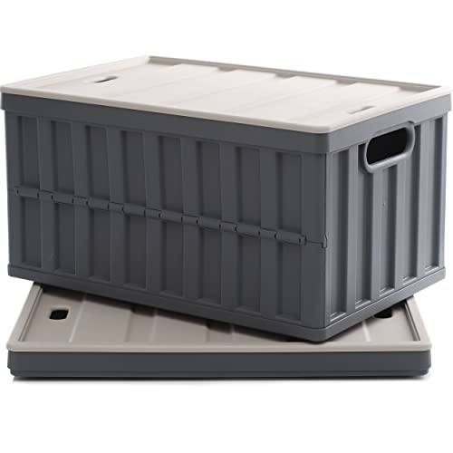 Citylife 64L Collapsible Storage Bins with Lids Plastic Storage Containers for Organizing Stackable Storage Box Large Heavy Duty Utility Crates, 2 Packs - color: Grey, size: 64L - 2 Pack