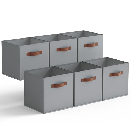 GRANNY SAYS 11 Inch Cube Storage Bins, 6 Pack Foldable Cube Storage Organizer, Fabric Storage Bins with PU Handle, Clothing Storage Baskets for Shelves, Closet, Grey, 6-Pack - color: Grey, size: 11 Inch-6 Pack