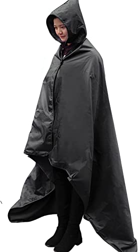 DUKUSEEK Hooded Stadium Blanket, Waterproof Windproof Outdoor Fleece Blanket - Large (79x56), Portable, Wearable, Warm for Outdoor Camping, Picnic, Stadium, Sports, Beach, Concerts, Car, Dogs… - color: Black