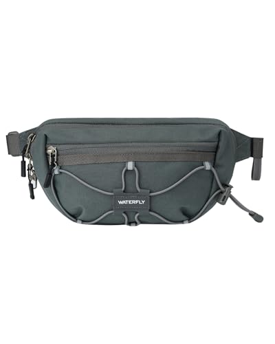 WATERFLY Lightweight Small Fanny Pack: 1.5L Mini Slim Crossbody Waist Belt Hip Bag with RFID Blocking, Anti-Theft & Water Resistant Pouch for Women Men Travel Hiking Running Walking EDC - color: Gray
