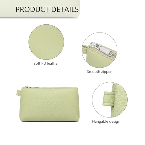 30 Color PU Faux Leather Travel Toiletry Bag for Women, Mini Cosmetic Pouch Organizer with 2 Dividers, Easy Clean Makeup Bag for Purse, Gift Idea (PU Faux Leather/Sage Green) - color: PU/Sage Green