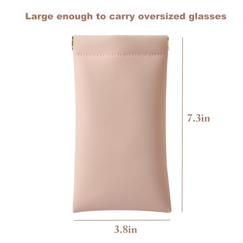 Squeeze Top Sunglass Case, New Organosilicon Soft PU Leather Eyeglass Glass Case Travel Large Sunglasses Pouch - color: Pink