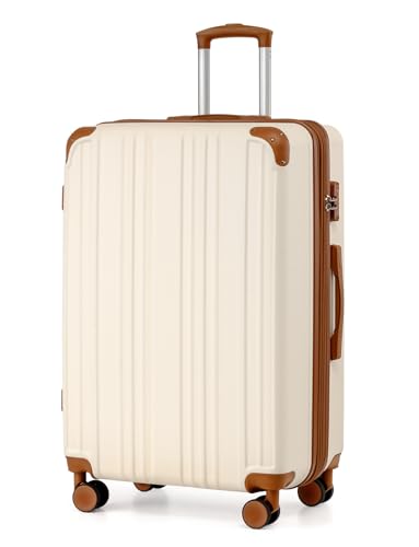 Coolife Luggage, Suitcase with Durable and Lightweight, Large Checked Luggage with ABS Hardshell Expandable, Dual Spinner Wheels, TSA Lock, and YKK Zipper(apricot white, L(28in)) - color: apricot white, size: L(28in)