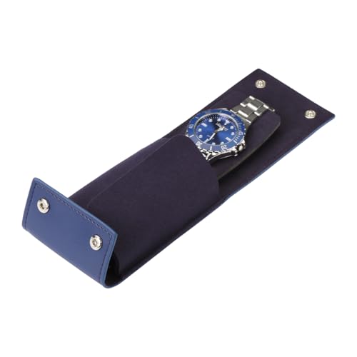 Travel Watch Case - Leather Watch Pouch with Velvet Lining, Single Case, Unisex | Business Travel and Office Christmas Gift (Blue) - color: blue, size: Square shape