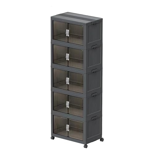 Collapsible Storage Bins with Lids Dark Grey Stackable Plastic Organizers for Clothes, Decor, Craft Supplies & Home Storage - size: 30 Gal/rack, style: 5 racks