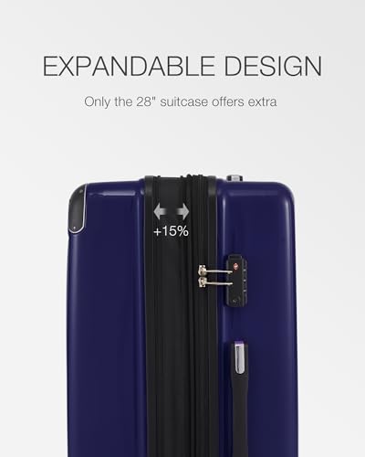 Coolife Luggage, Suitcase with Durable and Lightweight, Large Checked Luggage with PC+ABS Hardshell Expandable, Dual Spinner Wheels, TSA Lock, and YKK Zipper(navy new, L(28in)) - color: navy new, size: L(28in)
