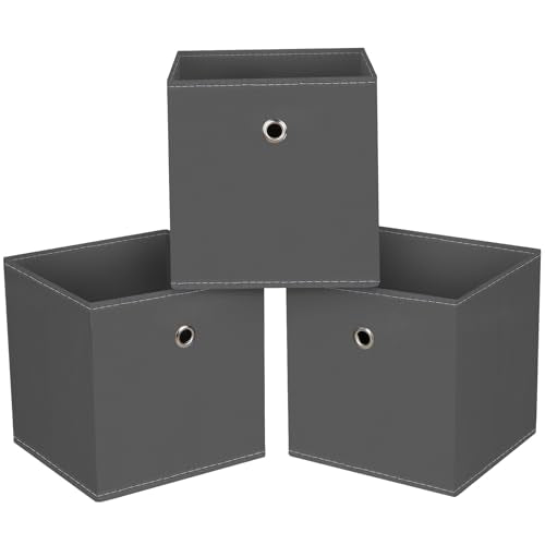 13x13x13 storage cube bins,collapsible fabric storage cubes Decorative storage basket,13 inch Record cube storage box for shelves,clothing,shelf,drawer,bathroom organizer,Set of 3 (Grey) - color: Grey, size: 13 Inch-3 Pack