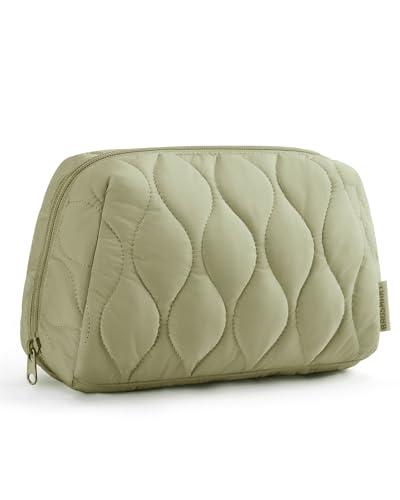 BAGSMART Makeup Bag, Travel Cosmetic Bag, Puffy Padded Make Up Bag for Women, Makeup Organizer Case, Wide-open Pouch Purse, Travel Essentials, Toiletries Accessories Brushes (Forest Green) - color: Forest Green
